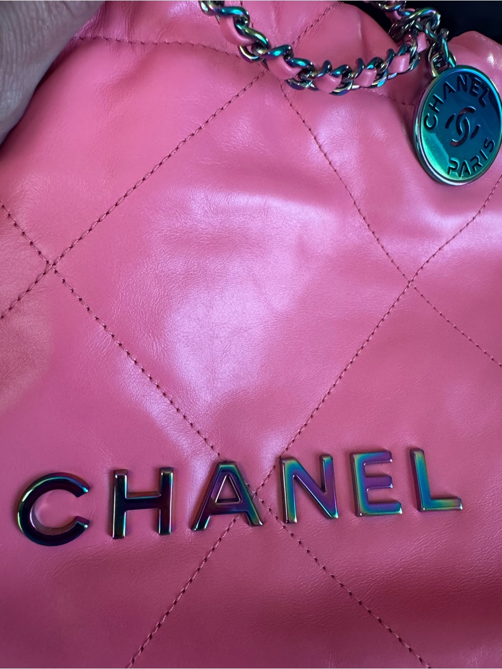 CHANEL Mini 22. Pink with amazing rainbow hardware! - Picture 9 of 10